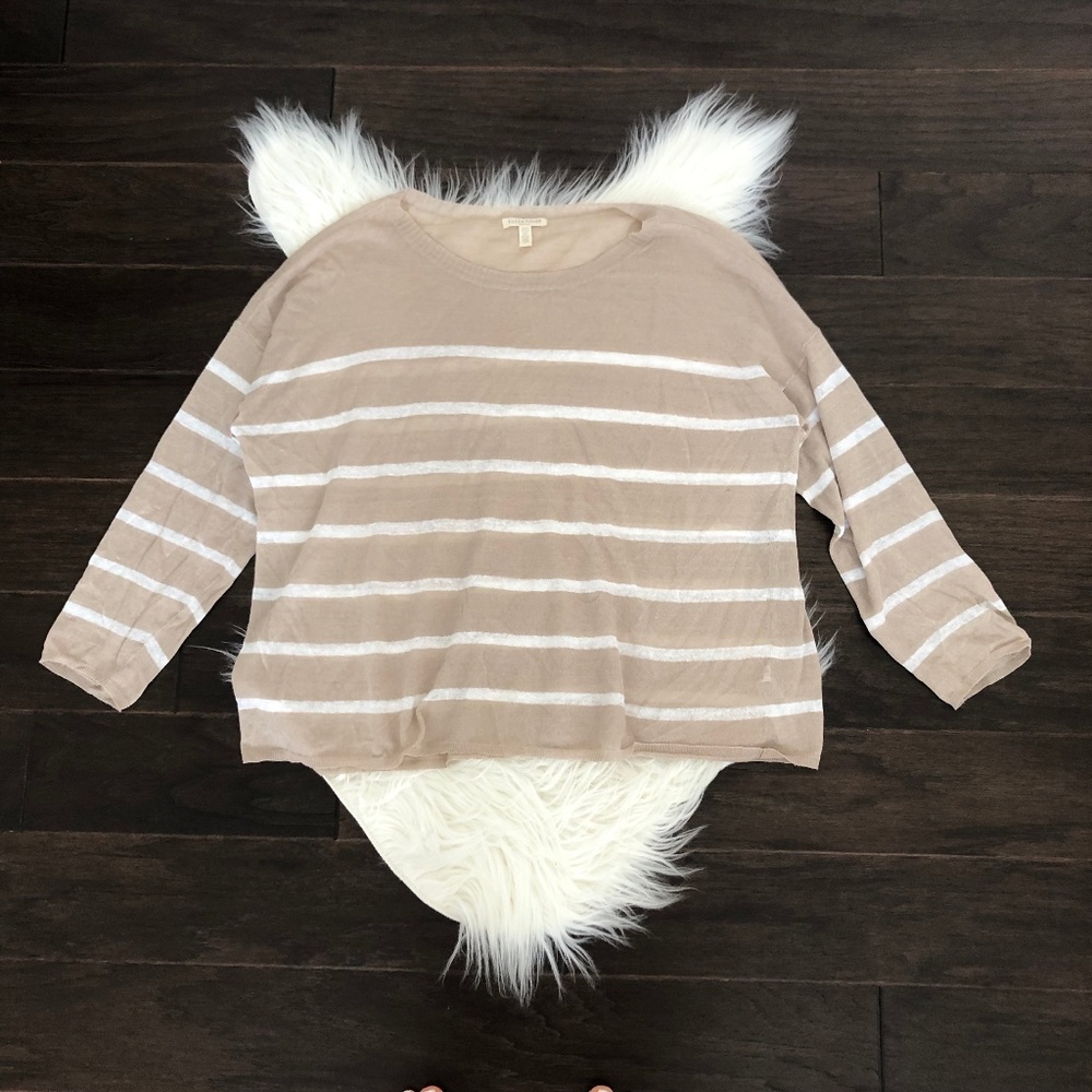 Eileen Fisher Tan and White Striped Long-Sleeve sweater linen 1x delicate lovely